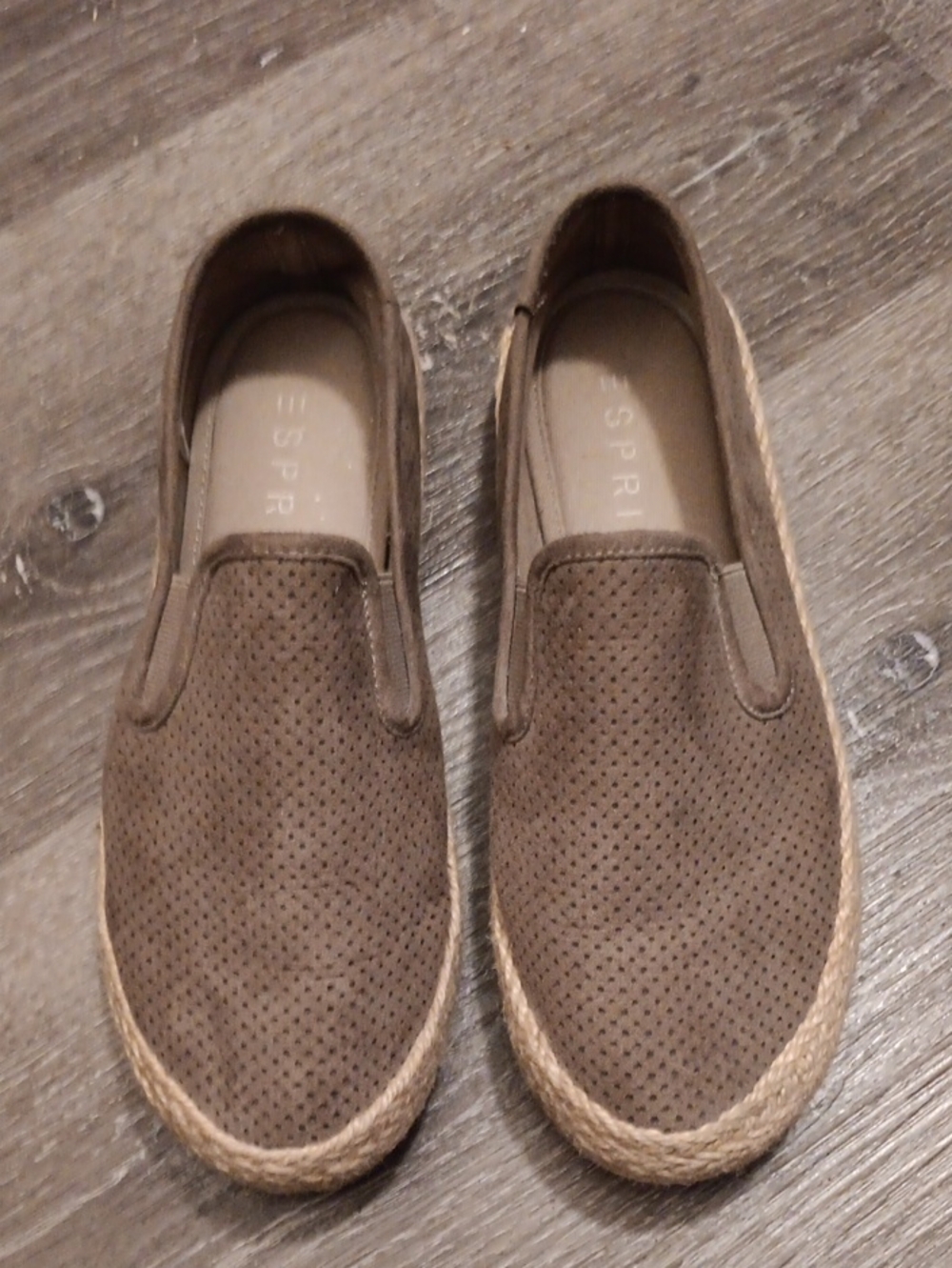 Esprit Brown Perforated Suede Slip-On Espadrilles